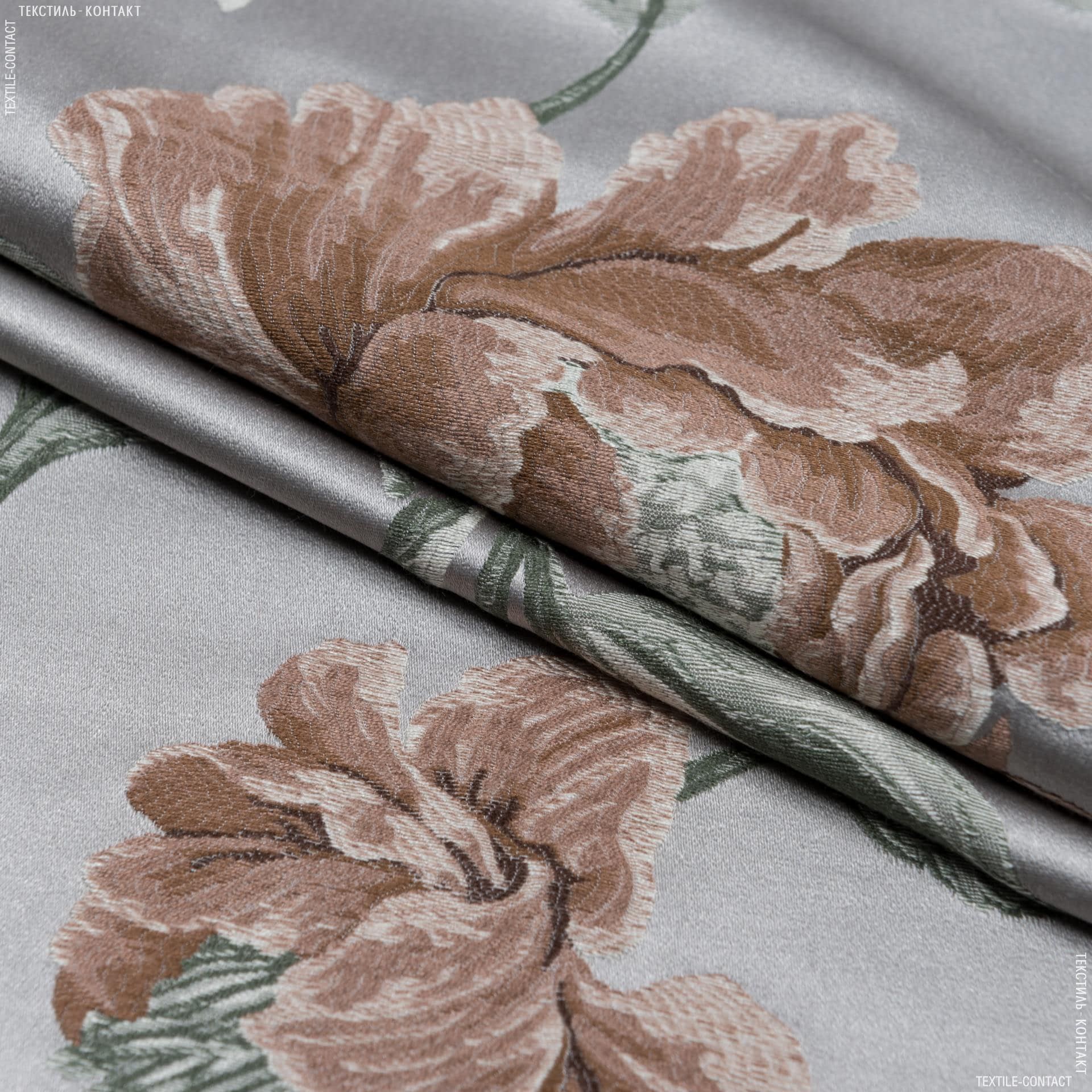 Ткани портьерные ткани - Декоративная ткань Палми / Palmi цветы т.бежевые, голубые фон серый