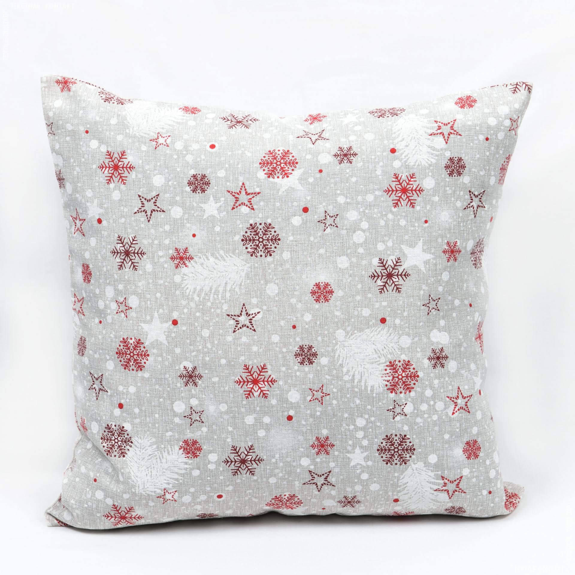 Тканини готові вироби - Чохол на подушку новорічний / сніжинки, фон сірий 45х45см