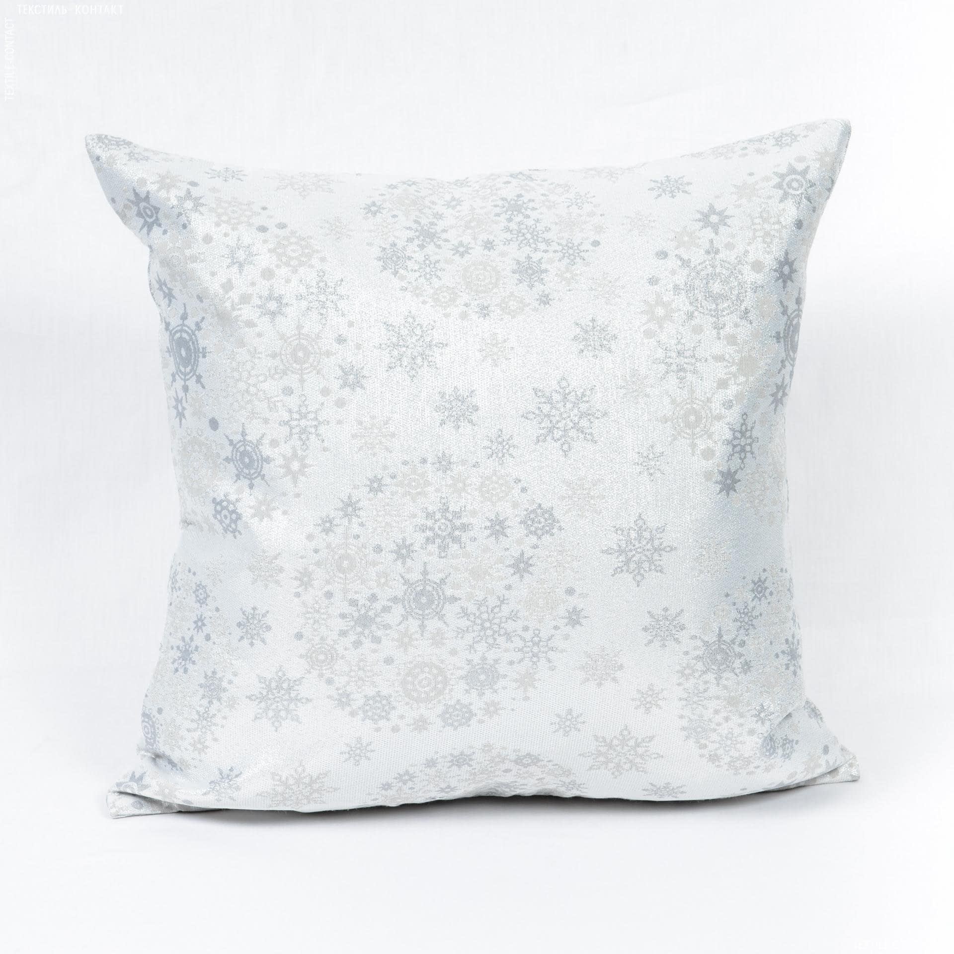 Ткани готовые изделия - Чехол  на подушку новогодний/ Снежка , серебро 45х45см