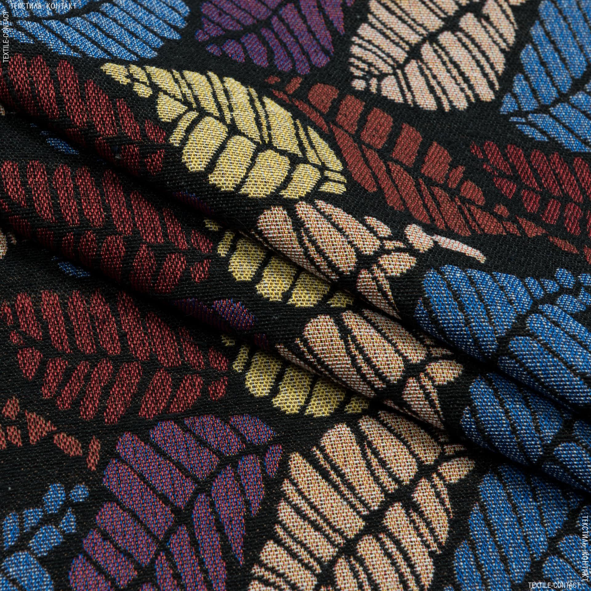 Тканини портьєрні тканини - Гобелен Кольорове листя фон чорний