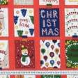 Тканини для декоративних подушок - Декоративна новорічна тканина лонета Листівки /POLAR фон червоний