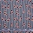 Тканини для піджаків - Котон принт рожеві квіти по синьо-білим смужкам