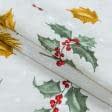 Тканини для штор - Декоративна новорічна тканина / Пуансетія, фон св бежевий