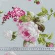 Тканини для штор - Декоративна тканина лонета Флорал / FLORAL квіти великі фуксія, фон лазурь