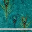 Тканини для перетяжки меблів - Декоративний велюр принт Перо Павича смарагд