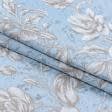 Ткани портьерные ткани - Декоративная ткань Адира /ADIRA цветы серые фон голубой