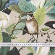 Тканини бавовняні сумішеві - Декоративна тканина Птахи на магнолії зелений фон бежевий