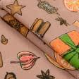 Ткани horeca - Ткань скатертная рогожка Новогодняя "пряник"