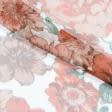 Тканини для суконь - Крепдешин принт теракотові квіти на білому