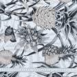 Ткани для покрывал - Декоративная ткань лонета Пинас/PINAS  ананасы беж,серый