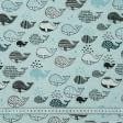 Ткани для декоративных подушек - Декоративная ткань лонета Киты мелкие голубой