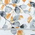 Ткани хлопок смесовой - Бязь набивная Голд  DW листья цвет  серый/оранжевый