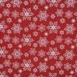 Ткани для портьер - Новогодняя ткань лонета Снежинки фон красный