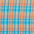 Тканини для костюмів - Платтяна жатка клітинка блакиний/помаранчевий