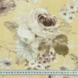 Тканини портьєрні тканини - Декоративна тканина лонета Флорал / FLORAL квіти коричневий фон жовтий