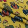 Ткани портьерные ткани - Жаккард Энималс /ANIMALS зверушки цветные фон желтый
