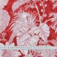 Тканини портьєрні тканини - Декоративна тканина лонета Парк / PARK листя фон червоний