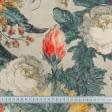 Тканини портьєрні тканини - Велюр Ребекка троянди оливка, чеервоний, жовтий