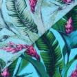 Тканини для блузок - Льон Леона малинові квіти на темно-бірюзовому