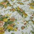Тканини бавовняні сумішеві - Декоративна тканина лонета Андреа букет піон теракотовий, жовтий