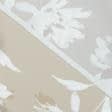 Тканини для суконь - Котон стрейч принт білі квіти на бежевому