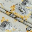 Тканини для дому - Декоративна тканина панама Акіл квіти сірий,жовтий фон св.бежевий