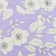 Тканини для блузок - Льон Таіс білі квіти на бузковому