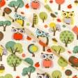 Ткани для детской одежды - Экокоттон совы красный, бирюза, оливка
