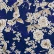 Тканини для суконь - Платтяний шовк віскозний принт бежеві квіти на фіолетовому