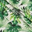 Ткани для штор - Декоративная ткань лонета Монстера зеленый фон натуральный