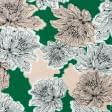 Тканини крепдешин - Крепдешин контур квіти на зеленому