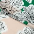 Тканини для суконь - Крепдешин контур квіти на зеленому