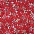 Тканини для портьєр - Декоративна новорічна тканина Сніжинки  фон червоний
