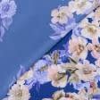 Тканини для суконь - Шифон стрейч софт Мельба принт квіти на синьому