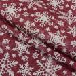 Ткани новогодние ткани - Декоративная новогодняя ткань Руакана снежинки фон бордо