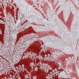 Тканини для декоративних подушок - Декоративна тканина лонета Парк / PARK листя фон червоний
