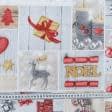 Ткани для пэчворка - Новогодняя ткань лонета Коллаж игрушки, свечи , фон серый