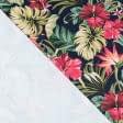 Тканини бавовняні сумішеві - Декоративна тканина лонета Гібіскус фон т. синій