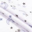 Ткани для детской одежды - Фланель детская белоземельная месяц и звезды