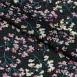 Тканини тканини софт - Шовк штучний жатка принт дрібні квіти на чорному