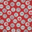 Ткани для декоративных подушек - Новогодняя ткань лонета Открытки в шаре фон красный
