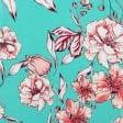 Тканини штапель - Штапель Фалма принт квіти на бірюзовому