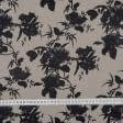 Ткани для блузок - Плательная флош принт цветы черный