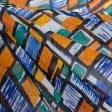 Тканини розпродаж - Шифон євро принт прямокутники  помаранчеві/зелені/сині