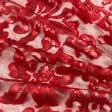 Тканини штапель - Гіпюр сітка з паєтками червоний