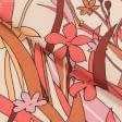 Тканини штапель - Платтяний штапель принт квіти, листя помаранчево-червоні на бежевому
