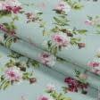Ткани для штор - Декоративная ткань лонета Флорал / FLORAL цветы мелкие фуксия, фон лазурь
