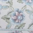 Тканини гардинні тканини - Тюль кісея принт Аваді квіти сині з обважнювачем
