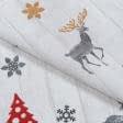Ткани хлопок смесовой - Новогодняя ткань лонета Олени фон св. серый