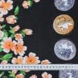 Тканини ненатуральні тканини - Шифон принт квіти, монети на чорному